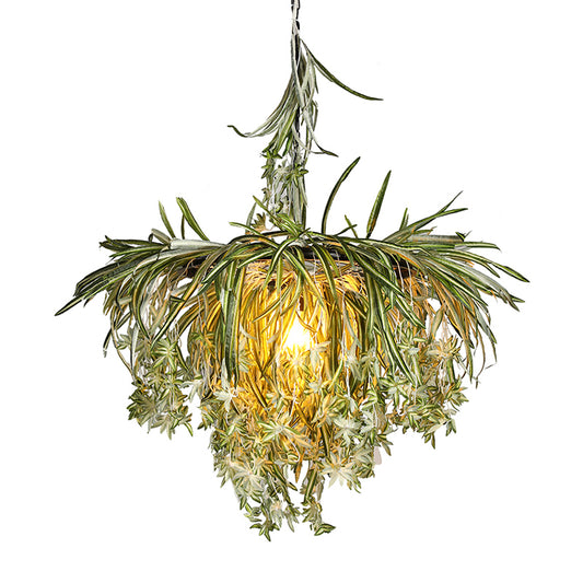 Loft Round Ceiling Pendant Light 1 Bulb Metal Hanging Lamp Kit with Artificial Plant Decor in Green Clearhalo 'Art Deco Pendants' 'Cast Iron' 'Ceiling Lights' 'Ceramic' 'Crystal' 'Industrial Pendants' 'Industrial' 'Metal' 'Middle Century Pendants' 'Pendant Lights' 'Pendants' 'Tiffany' Lighting' 737319