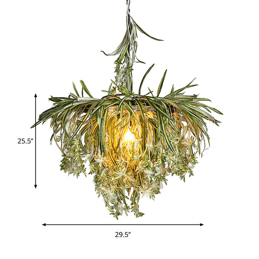 Loft Round Ceiling Pendant Light 1 Bulb Metal Hanging Lamp Kit with Artificial Plant Decor in Green Clearhalo 'Art Deco Pendants' 'Cast Iron' 'Ceiling Lights' 'Ceramic' 'Crystal' 'Industrial Pendants' 'Industrial' 'Metal' 'Middle Century Pendants' 'Pendant Lights' 'Pendants' 'Tiffany' Lighting' 737320