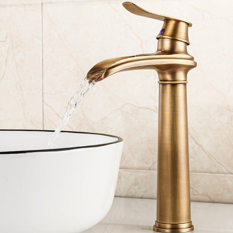 Vessel Faucet Waterfall Spout Traditional Circular Lever Handle Vanity Sink Faucet Clearhalo 'Bathroom Remodel & Bathroom Fixtures' 'Bathroom Sink Faucets' 'Bathroom Sinks & Faucet Components' 'bathroom_sink_faucets' 'Home Improvement' 'home_improvement' 'home_improvement_bathroom_sink_faucets' 7373370