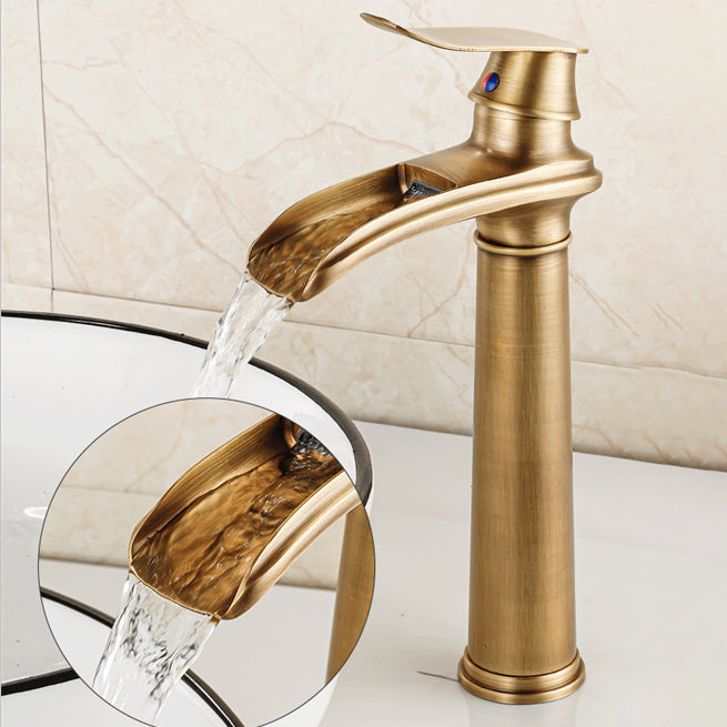 Vessel Faucet Waterfall Spout Traditional Circular Lever Handle Vanity Sink Faucet Clearhalo 'Bathroom Remodel & Bathroom Fixtures' 'Bathroom Sink Faucets' 'Bathroom Sinks & Faucet Components' 'bathroom_sink_faucets' 'Home Improvement' 'home_improvement' 'home_improvement_bathroom_sink_faucets' 7373380