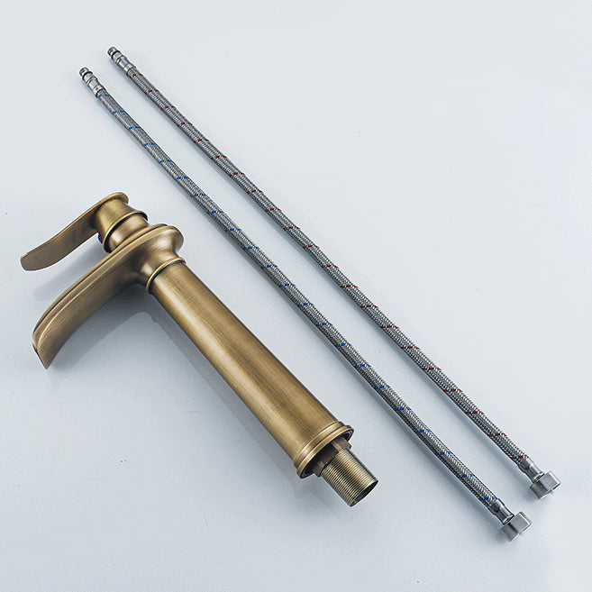 Vessel Faucet Waterfall Spout Traditional Circular Lever Handle Vanity Sink Faucet Clearhalo 'Bathroom Remodel & Bathroom Fixtures' 'Bathroom Sink Faucets' 'Bathroom Sinks & Faucet Components' 'bathroom_sink_faucets' 'Home Improvement' 'home_improvement' 'home_improvement_bathroom_sink_faucets' 7373383