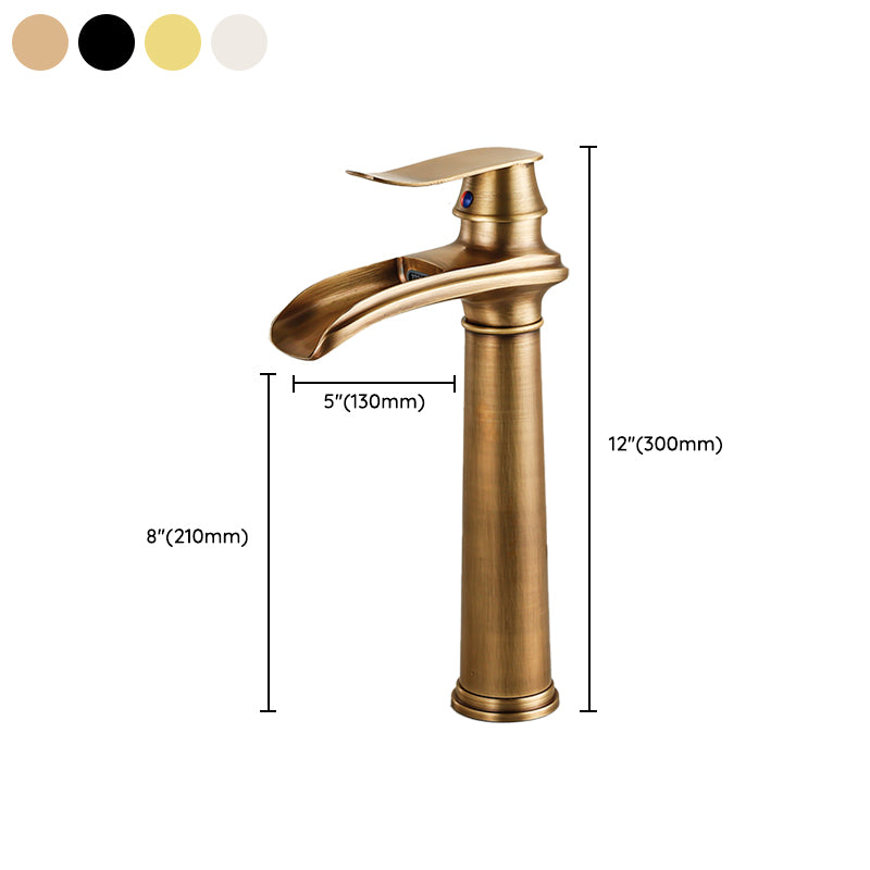 Vessel Faucet Waterfall Spout Traditional Circular Lever Handle Vanity Sink Faucet Clearhalo 'Bathroom Remodel & Bathroom Fixtures' 'Bathroom Sink Faucets' 'Bathroom Sinks & Faucet Components' 'bathroom_sink_faucets' 'Home Improvement' 'home_improvement' 'home_improvement_bathroom_sink_faucets' 7373386
