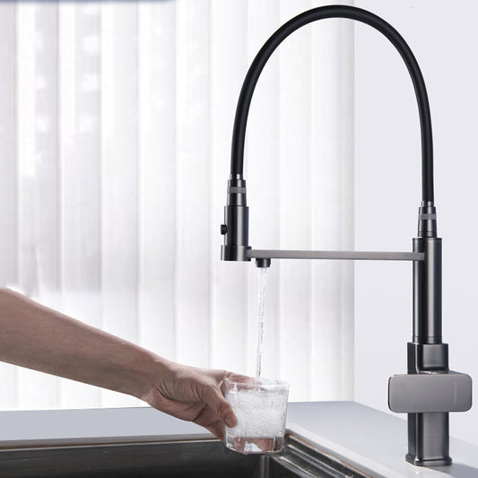Swivel Spout Kitchen Sink Faucet High Arc with Pull Down Sprayer Clearhalo 'Home Improvement' 'home_improvement' 'home_improvement_kitchen_faucets' 'Kitchen Faucets' 'Kitchen Remodel & Kitchen Fixtures' 'Kitchen Sinks & Faucet Components' 'kitchen_faucets' 7373387