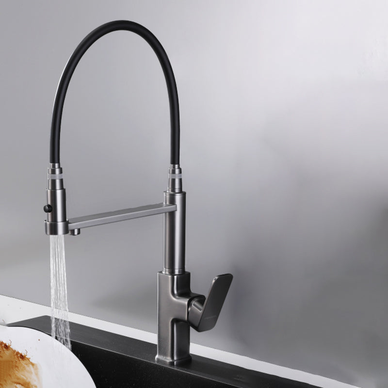 Swivel Spout Kitchen Sink Faucet High Arc with Pull Down Sprayer Dark Gray Pull Out Water Filter Faucet Clearhalo 'Home Improvement' 'home_improvement' 'home_improvement_kitchen_faucets' 'Kitchen Faucets' 'Kitchen Remodel & Kitchen Fixtures' 'Kitchen Sinks & Faucet Components' 'kitchen_faucets' 7373388