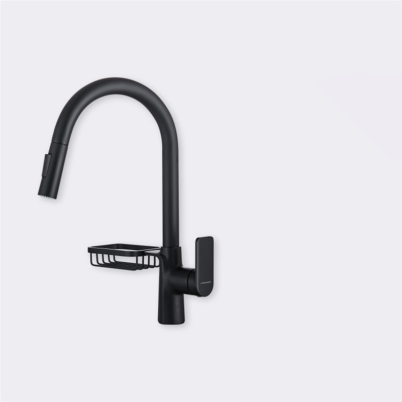 Swivel Spout Kitchen Sink Faucet High Arc with Pull Down Sprayer Black Pull Out Faucet Clearhalo 'Home Improvement' 'home_improvement' 'home_improvement_kitchen_faucets' 'Kitchen Faucets' 'Kitchen Remodel & Kitchen Fixtures' 'Kitchen Sinks & Faucet Components' 'kitchen_faucets' 7373389