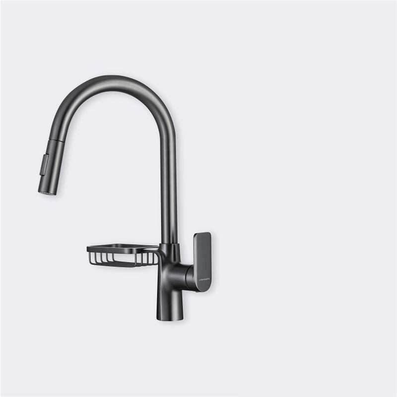 Swivel Spout Kitchen Sink Faucet High Arc with Pull Down Sprayer Gun Grey Pull Out Faucet Clearhalo 'Home Improvement' 'home_improvement' 'home_improvement_kitchen_faucets' 'Kitchen Faucets' 'Kitchen Remodel & Kitchen Fixtures' 'Kitchen Sinks & Faucet Components' 'kitchen_faucets' 7373391