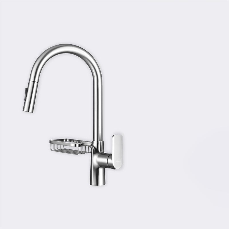 Swivel Spout Kitchen Sink Faucet High Arc with Pull Down Sprayer Chrome Pull Out Faucet Clearhalo 'Home Improvement' 'home_improvement' 'home_improvement_kitchen_faucets' 'Kitchen Faucets' 'Kitchen Remodel & Kitchen Fixtures' 'Kitchen Sinks & Faucet Components' 'kitchen_faucets' 7373397
