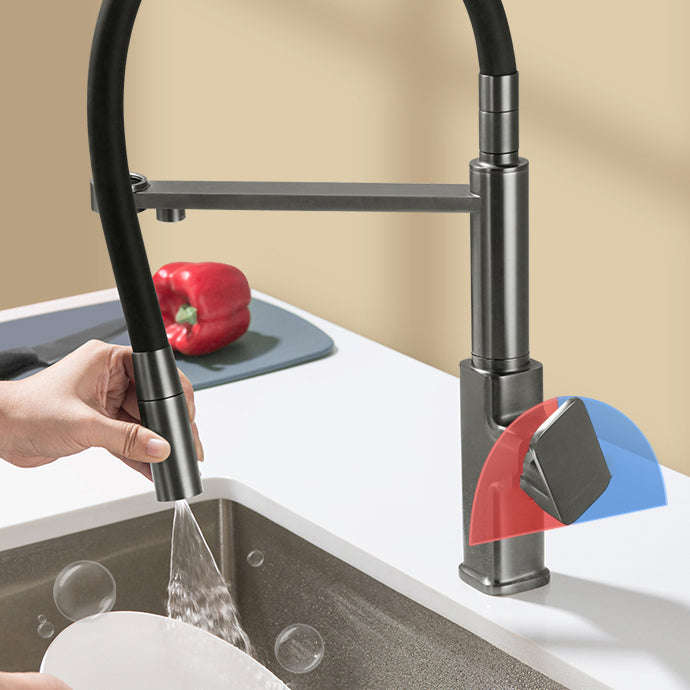 Swivel Spout Kitchen Sink Faucet High Arc with Pull Down Sprayer Clearhalo 'Home Improvement' 'home_improvement' 'home_improvement_kitchen_faucets' 'Kitchen Faucets' 'Kitchen Remodel & Kitchen Fixtures' 'Kitchen Sinks & Faucet Components' 'kitchen_faucets' 7373402