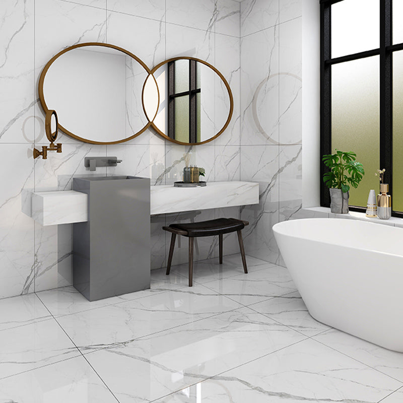 Porcelain Floor and Wall Tile 47.2"×23.6" Mirrored Singular Tile White 18 Pieces Clearhalo 'Floor Tiles & Wall Tiles' 'floor_tiles_wall_tiles' 'Flooring 'Home Improvement' 'home_improvement' 'home_improvement_floor_tiles_wall_tiles' Walls and Ceiling' 7373443
