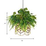 Retro Scalloped Cage Down Lighting 1 Light Iron Ceiling Suspension Lamp in Green with Plant Decoration Clearhalo 'Art Deco Pendants' 'Cast Iron' 'Ceiling Lights' 'Ceramic' 'Crystal' 'Industrial Pendants' 'Industrial' 'Metal' 'Middle Century Pendants' 'Pendant Lights' 'Pendants' 'Tiffany' Lighting' 737356