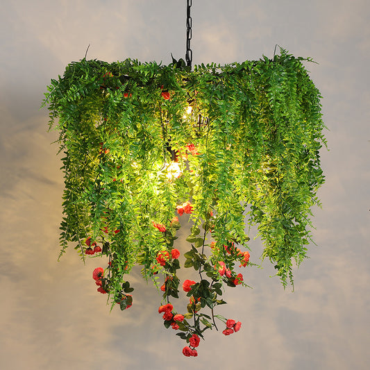 Green 3 Bulbs Pendant Chandelier Industrial Metal Wire Cage Plant Hanging Light Fixture for Restaurant Clearhalo 'Cast Iron' 'Ceiling Lights' 'Chandeliers' 'Industrial Chandeliers' 'Industrial' 'Metal' 'Middle Century Chandeliers' 'Rustic Chandeliers' 'Tiffany' Lighting' 737359