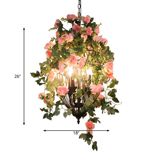 3 Heads Ceiling Chandelier Factory Restaurant Flower Pendant Lighting Fixture with Urn Wire Cage in Black Clearhalo 'Cast Iron' 'Ceiling Lights' 'Chandeliers' 'Industrial Chandeliers' 'Industrial' 'Metal' 'Middle Century Chandeliers' 'Rustic Chandeliers' 'Tiffany' Lighting' 737372