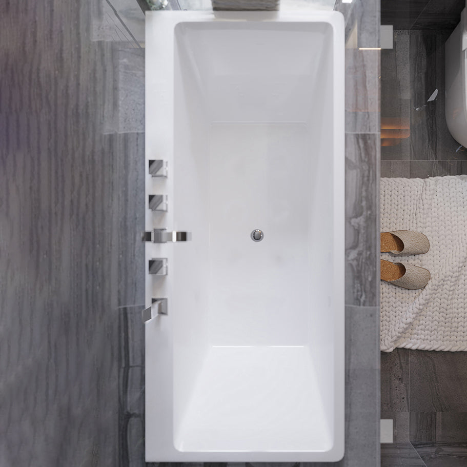 Freestanding Acrylic Bath Acrylic Soaking White Rectangular Modern Bathtub Tub with Silver 5-Piece Set Clearhalo 'Bathroom Remodel & Bathroom Fixtures' 'Bathtubs' 'Home Improvement' 'home_improvement' 'home_improvement_bathtubs' 'Showers & Bathtubs' 7374247