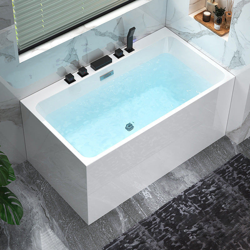 Back to Wall Soaking Bathtub Modern Rectangular Antique Finish Bathtub Tub with Black 5-Piece Set Clearhalo 'Bathroom Remodel & Bathroom Fixtures' 'Bathtubs' 'Home Improvement' 'home_improvement' 'home_improvement_bathtubs' 'Showers & Bathtubs' 7374328