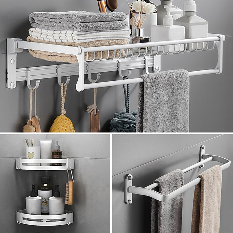 Silver Bathroom Set Modern Anti-rust Bathroom Accessory As Individual or As A Set 4-Piece Set (Towel Bar) Clearhalo 'Bathroom Hardware Sets' 'Bathroom Hardware' 'Bathroom Remodel & Bathroom Fixtures' 'bathroom_hardware_sets' 'Home Improvement' 'home_improvement' 'home_improvement_bathroom_hardware_sets' 7374347