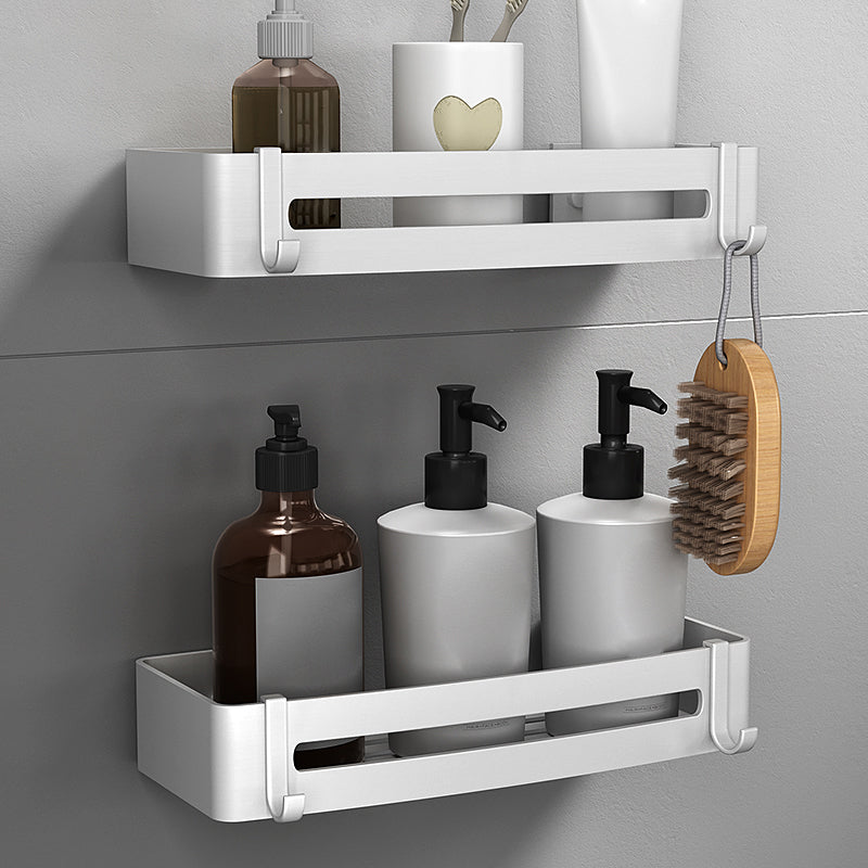 Silver Bathroom Set Modern Anti-rust Bathroom Accessory As Individual or As A Set Double Layer Square Bath Shelves Clearhalo 'Bathroom Hardware Sets' 'Bathroom Hardware' 'Bathroom Remodel & Bathroom Fixtures' 'bathroom_hardware_sets' 'Home Improvement' 'home_improvement' 'home_improvement_bathroom_hardware_sets' 7374353