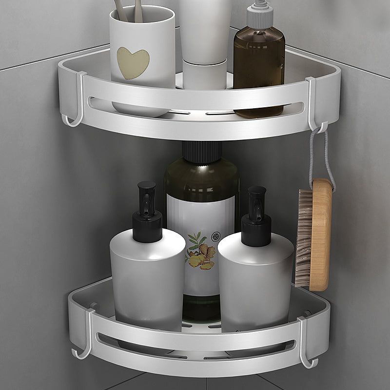 Silver Bathroom Set Modern Anti-rust Bathroom Accessory As Individual or As A Set Double Layer Triangle Bath Shelves Clearhalo 'Bathroom Hardware Sets' 'Bathroom Hardware' 'Bathroom Remodel & Bathroom Fixtures' 'bathroom_hardware_sets' 'Home Improvement' 'home_improvement' 'home_improvement_bathroom_hardware_sets' 7374355