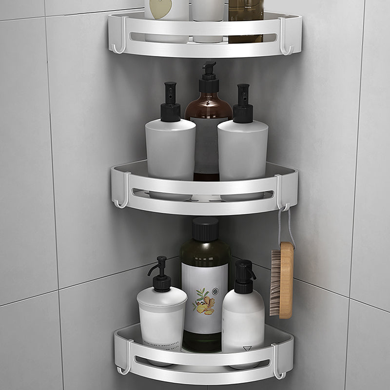 Silver Bathroom Set Modern Anti-rust Bathroom Accessory As Individual or As A Set Three-Layer Triangle Bathroom Shelf Clearhalo 'Bathroom Hardware Sets' 'Bathroom Hardware' 'Bathroom Remodel & Bathroom Fixtures' 'bathroom_hardware_sets' 'Home Improvement' 'home_improvement' 'home_improvement_bathroom_hardware_sets' 7374358
