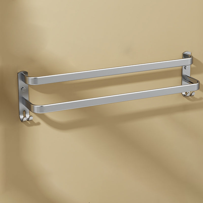 Minimalism Gray Bathroom Accessory Set Contemporary Style Aluminum Towel Bar Double Bars Towel Bar Clearhalo 'Bathroom Hardware Sets' 'Bathroom Hardware' 'Bathroom Remodel & Bathroom Fixtures' 'bathroom_hardware_sets' 'Home Improvement' 'home_improvement' 'home_improvement_bathroom_hardware_sets' 7374381