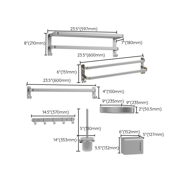 Minimalism Gray Bathroom Accessory Set Contemporary Style Aluminum Towel Bar Clearhalo 'Bathroom Hardware Sets' 'Bathroom Hardware' 'Bathroom Remodel & Bathroom Fixtures' 'bathroom_hardware_sets' 'Home Improvement' 'home_improvement' 'home_improvement_bathroom_hardware_sets' 7374391