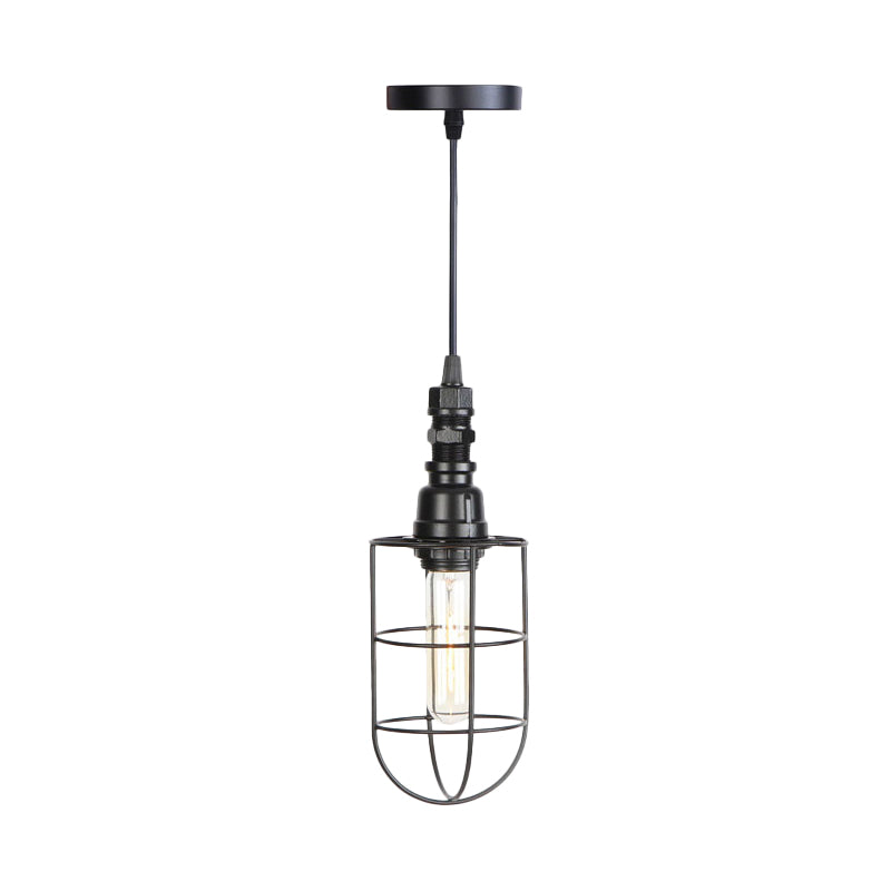 Caged Iron Hanging Ceiling Light Farmhouse 1 Bulb Coffee Shop Suspension Pendant in Black Clearhalo 'Art Deco Pendants' 'Black' 'Cast Iron' 'Ceiling Lights' 'Ceramic' 'Crystal' 'Industrial Pendants' 'Industrial' 'Metal' 'Middle Century Pendants' 'Pendant Lights' 'Pendants' 'Rustic Pendants' 'Tiffany' Lighting' 737445