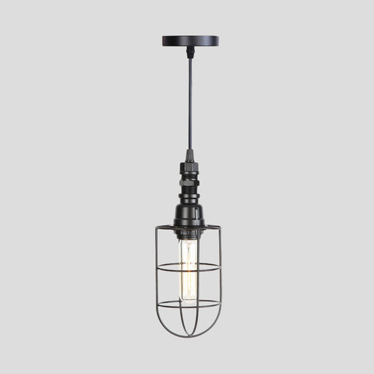 Caged Iron Hanging Ceiling Light Farmhouse 1 Bulb Coffee Shop Suspension Pendant in Black Clearhalo 'Art Deco Pendants' 'Black' 'Cast Iron' 'Ceiling Lights' 'Ceramic' 'Crystal' 'Industrial Pendants' 'Industrial' 'Metal' 'Middle Century Pendants' 'Pendant Lights' 'Pendants' 'Rustic Pendants' 'Tiffany' Lighting' 737446