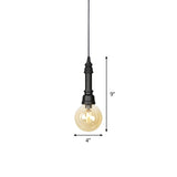 1 Light Ball/Capsule Suspension Light Industrial Black Finish Amber Glass Ceiling Pendant Pipe Lamp Clearhalo 'Ceiling Lights' 'Glass shade' 'Glass' 'Industrial Pendants' 'Industrial' 'Middle Century Pendants' 'Pendant Lights' 'Pendants' 'Tiffany' Lighting' 737456