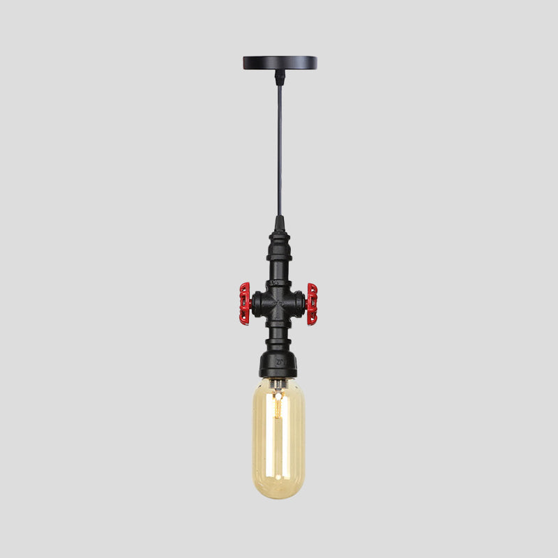 1 Light Ball/Capsule Suspension Light Industrial Black Finish Amber Glass Ceiling Pendant Pipe Lamp Clearhalo 'Ceiling Lights' 'Glass shade' 'Glass' 'Industrial Pendants' 'Industrial' 'Middle Century Pendants' 'Pendant Lights' 'Pendants' 'Tiffany' Lighting' 737470