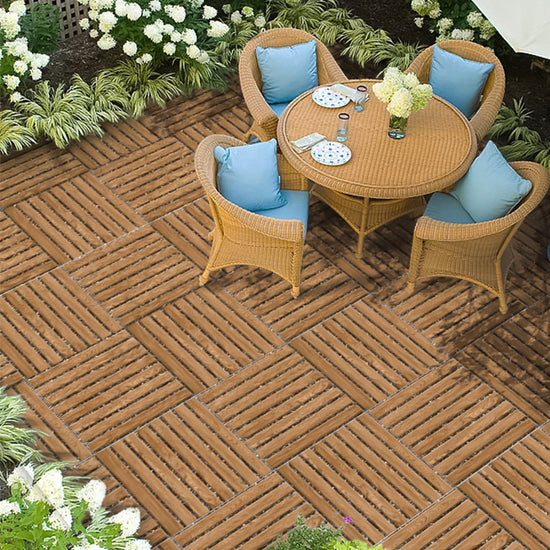 Outdoor Deck Tiles Wooden Stripe Composite Snapping Deck Tiles - Clearhalo