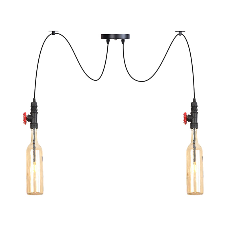 Industrial Bottle Multi Pendant Light 2/3-Head Amber Glass Swag Suspension Lamp in Black Clearhalo 'Ceiling Lights' 'Chandeliers' 'Glass shade' 'Glass' 'Industrial Pendants' 'Industrial' 'Middle Century Pendants' 'Pendant Lights' 'Pendants' 'Tiffany' Lighting' 737534