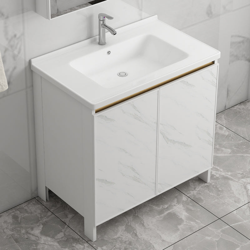 Modern White Metal Base Vanity Single Freestanding Rectangular Sink Vanity Clearhalo 'Bathroom Remodel & Bathroom Fixtures' 'Bathroom Vanities' 'bathroom_vanities' 'Home Improvement' 'home_improvement' 'home_improvement_bathroom_vanities' 7375421