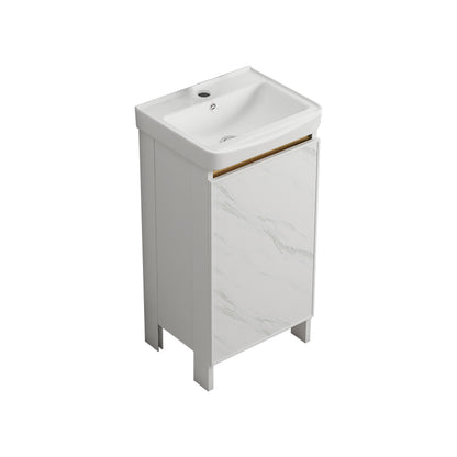 Modern White Metal Base Vanity Single Freestanding Rectangular Sink Vanity Bathroom Vanity 17"L x 14"W x 32"H Clearhalo 'Bathroom Remodel & Bathroom Fixtures' 'Bathroom Vanities' 'bathroom_vanities' 'Home Improvement' 'home_improvement' 'home_improvement_bathroom_vanities' 7375422