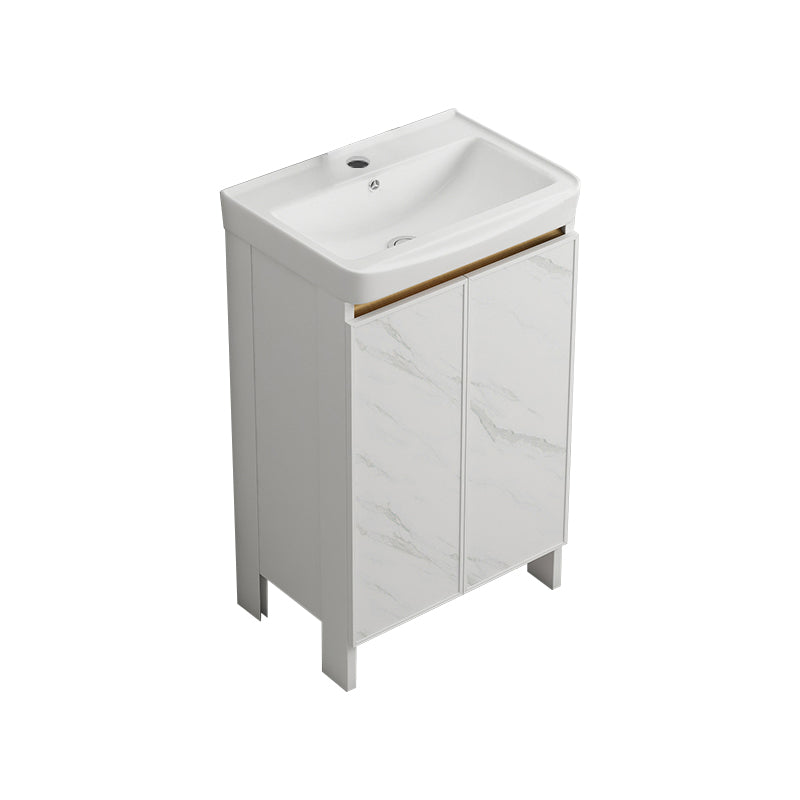 Modern White Metal Base Vanity Single Freestanding Rectangular Sink Vanity Bathroom Vanity 20"L x 14"W x 32"H Clearhalo 'Bathroom Remodel & Bathroom Fixtures' 'Bathroom Vanities' 'bathroom_vanities' 'Home Improvement' 'home_improvement' 'home_improvement_bathroom_vanities' 7375424