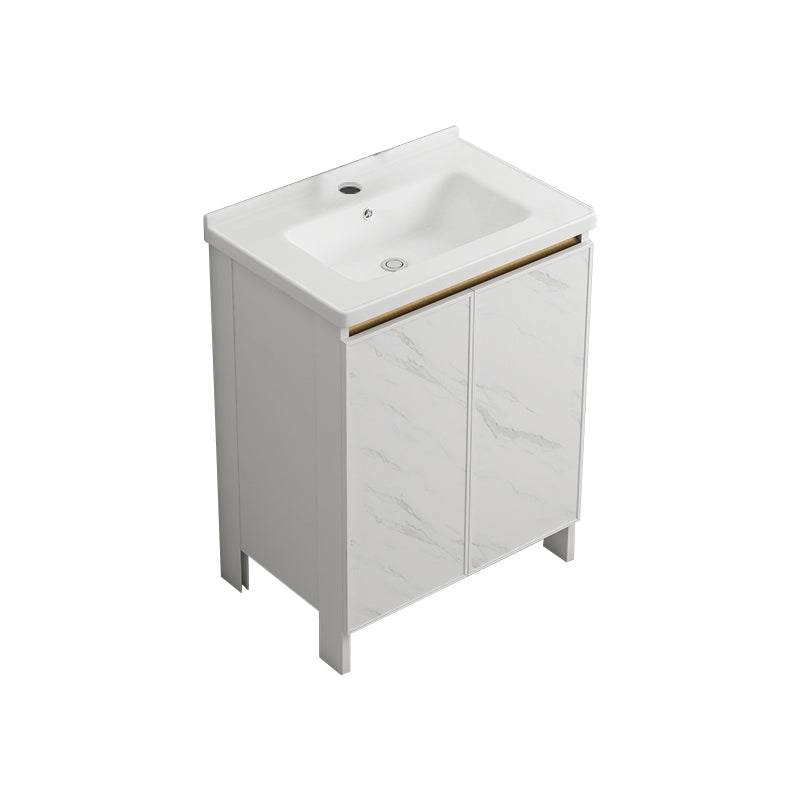 Modern White Metal Base Vanity Single Freestanding Rectangular Sink Vanity Bathroom Vanity 23.6"L x 16.1"W x 32.3"H Clearhalo 'Bathroom Remodel & Bathroom Fixtures' 'Bathroom Vanities' 'bathroom_vanities' 'Home Improvement' 'home_improvement' 'home_improvement_bathroom_vanities' 7375425