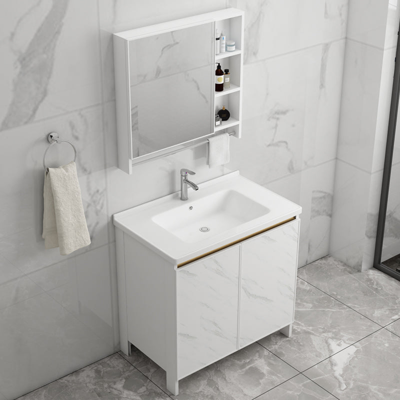 Modern White Metal Base Vanity Single Freestanding Rectangular Sink Vanity Clearhalo 'Bathroom Remodel & Bathroom Fixtures' 'Bathroom Vanities' 'bathroom_vanities' 'Home Improvement' 'home_improvement' 'home_improvement_bathroom_vanities' 7375426