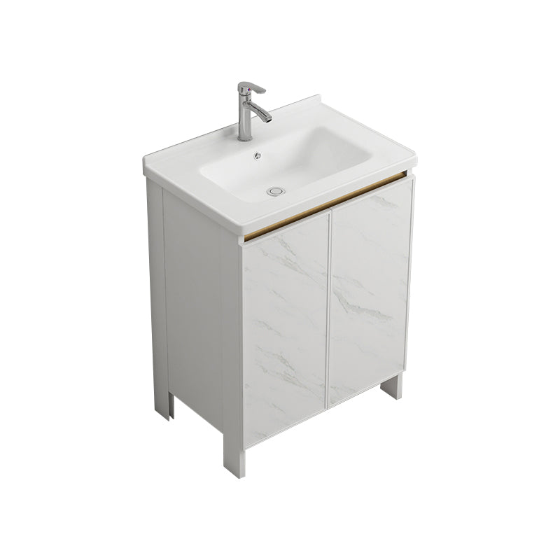 Modern White Metal Base Vanity Single Freestanding Rectangular Sink Vanity Vanity & Faucet Clearhalo 'Bathroom Remodel & Bathroom Fixtures' 'Bathroom Vanities' 'bathroom_vanities' 'Home Improvement' 'home_improvement' 'home_improvement_bathroom_vanities' 7375431