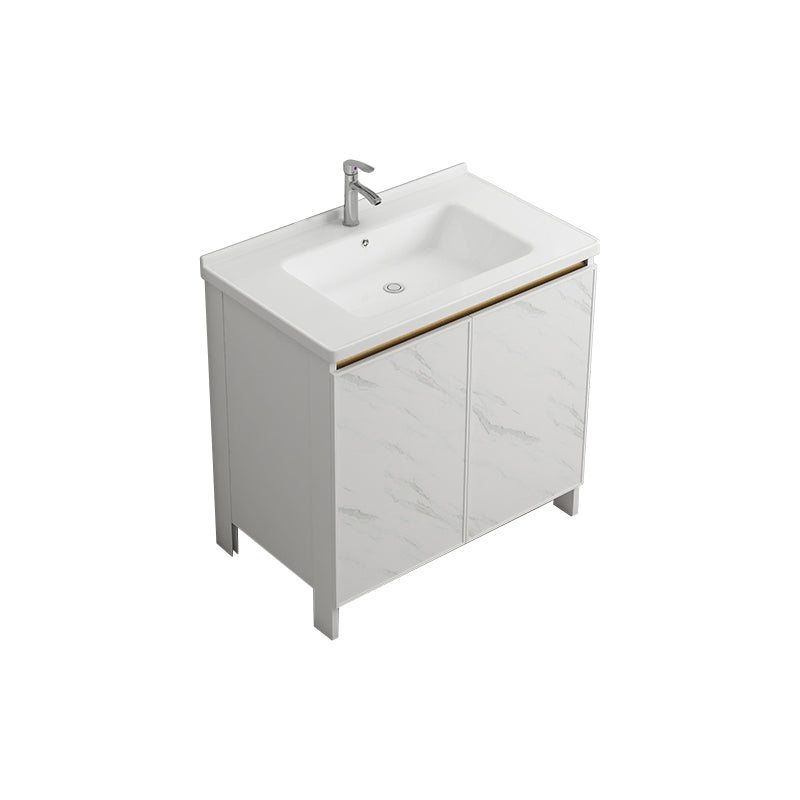 Modern White Metal Base Vanity Single Freestanding Rectangular Sink Vanity Vanity & Faucet Clearhalo 'Bathroom Remodel & Bathroom Fixtures' 'Bathroom Vanities' 'bathroom_vanities' 'Home Improvement' 'home_improvement' 'home_improvement_bathroom_vanities' 7375433