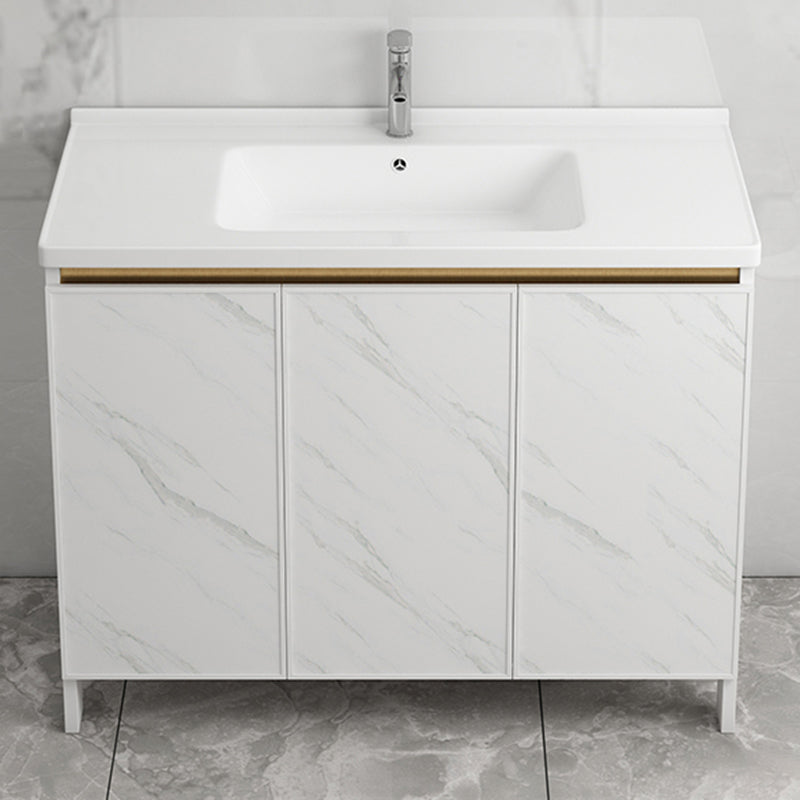 Modern White Metal Base Vanity Single Freestanding Rectangular Sink Vanity Clearhalo 'Bathroom Remodel & Bathroom Fixtures' 'Bathroom Vanities' 'bathroom_vanities' 'Home Improvement' 'home_improvement' 'home_improvement_bathroom_vanities' 7375434
