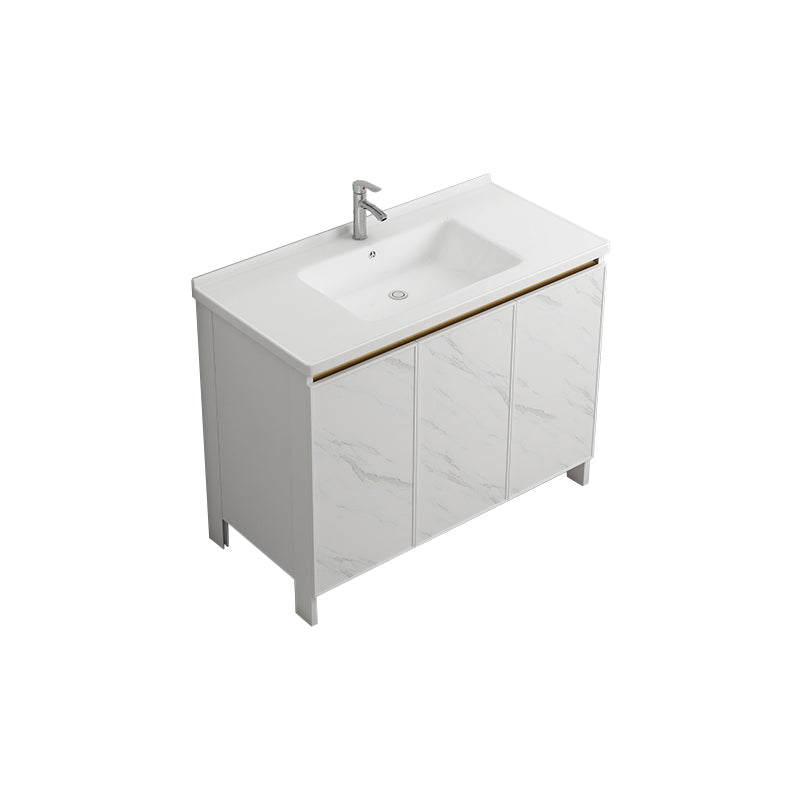 Modern White Metal Base Vanity Single Freestanding Rectangular Sink Vanity Vanity & Faucet Clearhalo 'Bathroom Remodel & Bathroom Fixtures' 'Bathroom Vanities' 'bathroom_vanities' 'Home Improvement' 'home_improvement' 'home_improvement_bathroom_vanities' 7375436