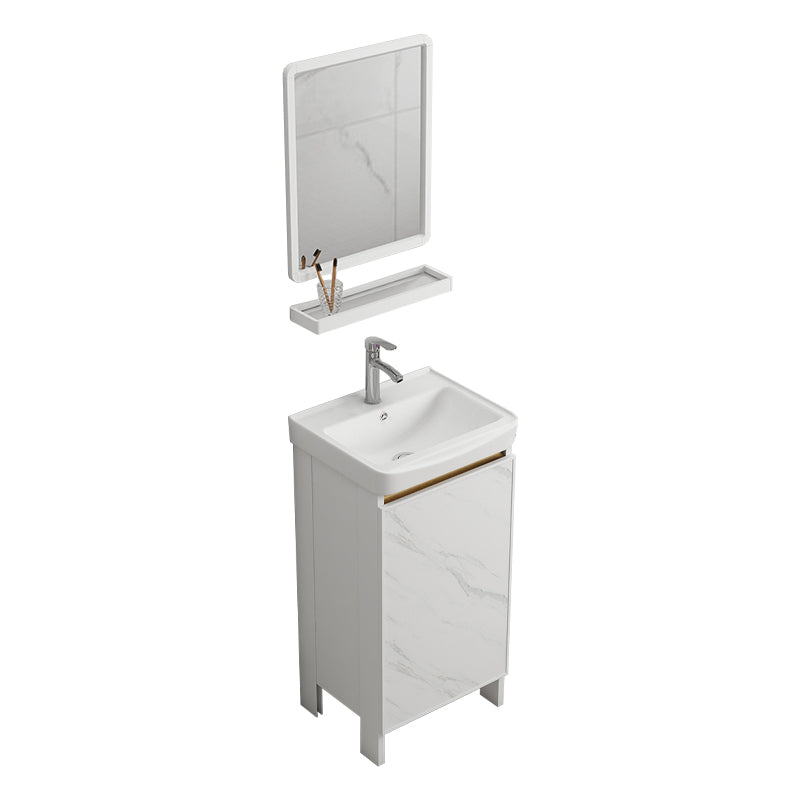 Modern White Metal Base Vanity Single Freestanding Rectangular Sink Vanity Vanity & Faucet & Mirrors 17"L x 14"W x 32"H Clearhalo 'Bathroom Remodel & Bathroom Fixtures' 'Bathroom Vanities' 'bathroom_vanities' 'Home Improvement' 'home_improvement' 'home_improvement_bathroom_vanities' 7375437
