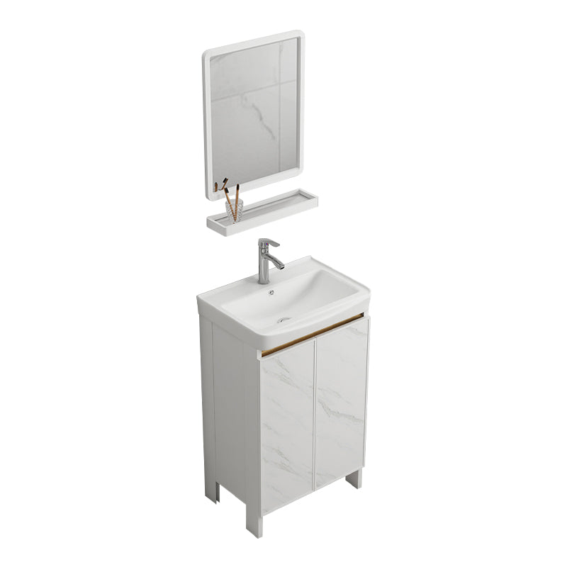 Modern White Metal Base Vanity Single Freestanding Rectangular Sink Vanity Vanity & Faucet & Mirrors 20"L x 14"W x 32"H Clearhalo 'Bathroom Remodel & Bathroom Fixtures' 'Bathroom Vanities' 'bathroom_vanities' 'Home Improvement' 'home_improvement' 'home_improvement_bathroom_vanities' 7375438