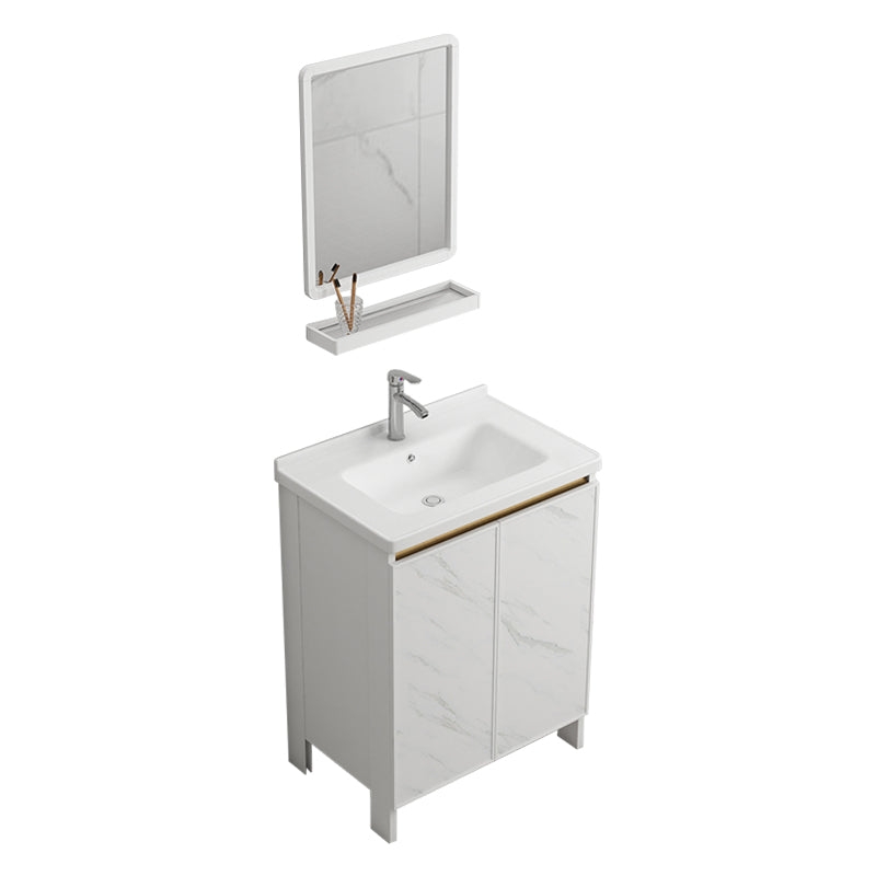 Modern White Metal Base Vanity Single Freestanding Rectangular Sink Vanity Vanity & Faucet & Mirrors Clearhalo 'Bathroom Remodel & Bathroom Fixtures' 'Bathroom Vanities' 'bathroom_vanities' 'Home Improvement' 'home_improvement' 'home_improvement_bathroom_vanities' 7375439