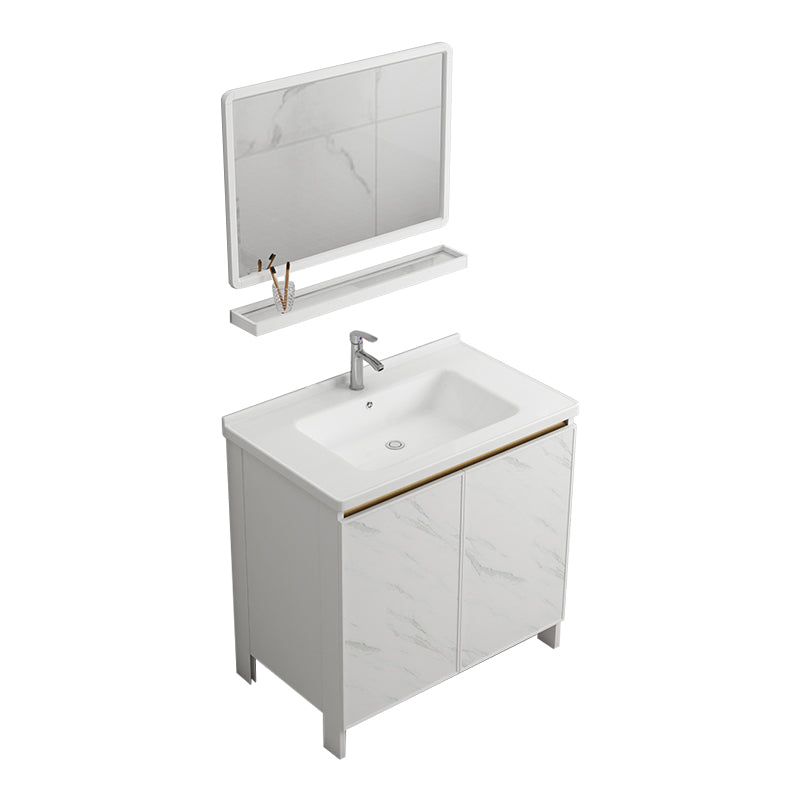 Modern White Metal Base Vanity Single Freestanding Rectangular Sink Vanity Vanity & Faucet & Mirrors Clearhalo 'Bathroom Remodel & Bathroom Fixtures' 'Bathroom Vanities' 'bathroom_vanities' 'Home Improvement' 'home_improvement' 'home_improvement_bathroom_vanities' 7375440
