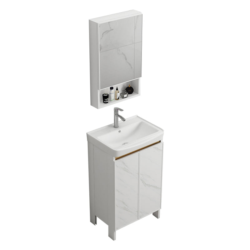 Modern White Metal Base Vanity Single Freestanding Rectangular Sink Vanity Vanity & Faucet & Mirror Cabinet 20"L x 14"W x 32"H Clearhalo 'Bathroom Remodel & Bathroom Fixtures' 'Bathroom Vanities' 'bathroom_vanities' 'Home Improvement' 'home_improvement' 'home_improvement_bathroom_vanities' 7375441