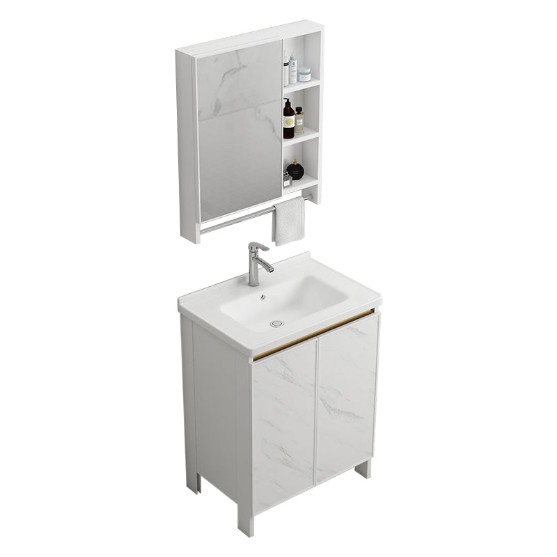 Modern White Metal Base Vanity Single Freestanding Rectangular Sink Vanity Vanity & Faucet & Mirror Cabinet 23.6"L x 16.1"W x 32.3"H Clearhalo 'Bathroom Remodel & Bathroom Fixtures' 'Bathroom Vanities' 'bathroom_vanities' 'Home Improvement' 'home_improvement' 'home_improvement_bathroom_vanities' 7375442