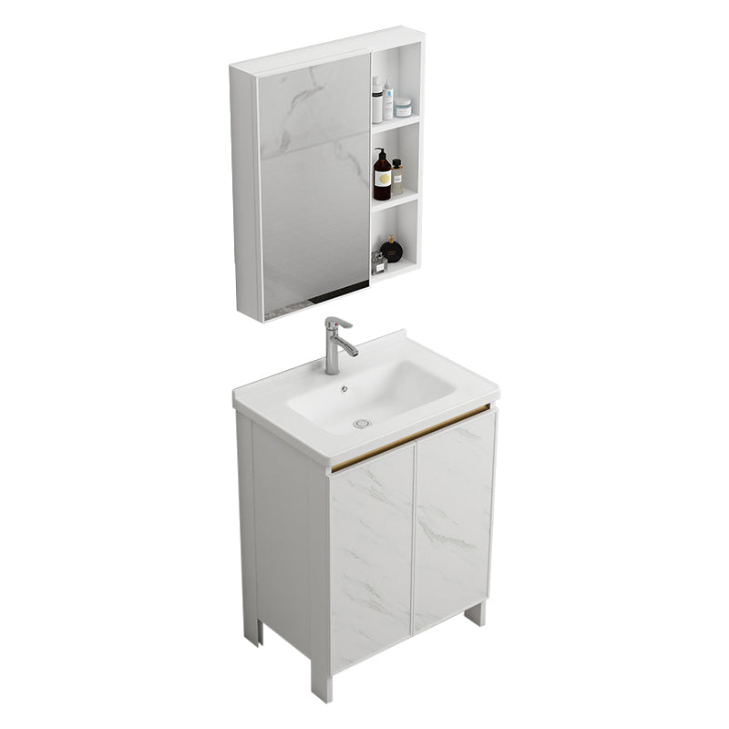 Modern White Metal Base Vanity Single Freestanding Rectangular Sink Vanity Vanity & Faucet & Mirror Cabinet 24"L x 19"W x 32"H Clearhalo 'Bathroom Remodel & Bathroom Fixtures' 'Bathroom Vanities' 'bathroom_vanities' 'Home Improvement' 'home_improvement' 'home_improvement_bathroom_vanities' 7375443