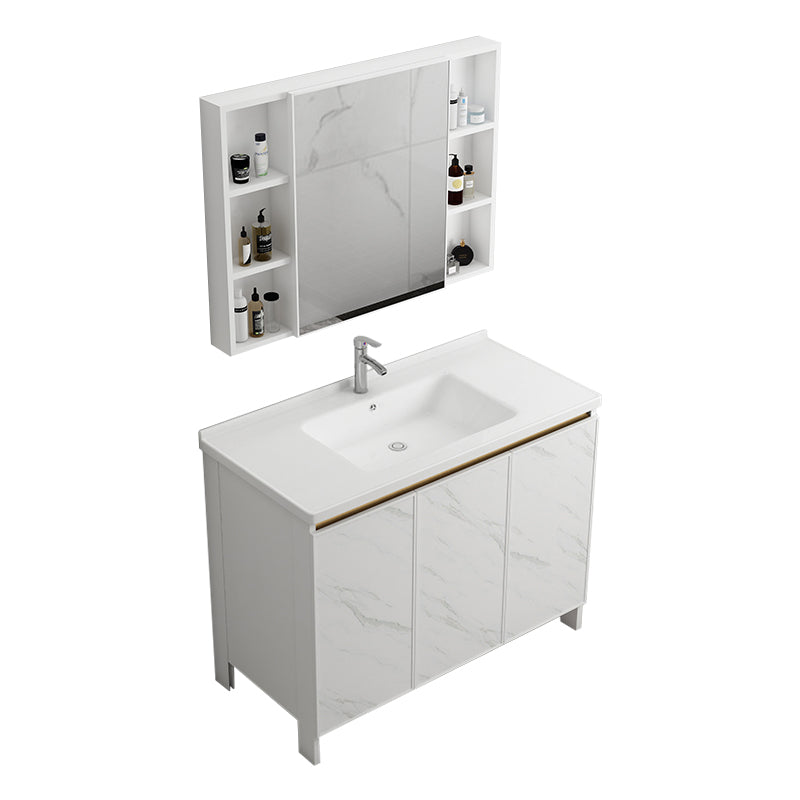 Modern White Metal Base Vanity Single Freestanding Rectangular Sink Vanity Vanity & Faucet & Mirror Cabinet Clearhalo 'Bathroom Remodel & Bathroom Fixtures' 'Bathroom Vanities' 'bathroom_vanities' 'Home Improvement' 'home_improvement' 'home_improvement_bathroom_vanities' 7375445