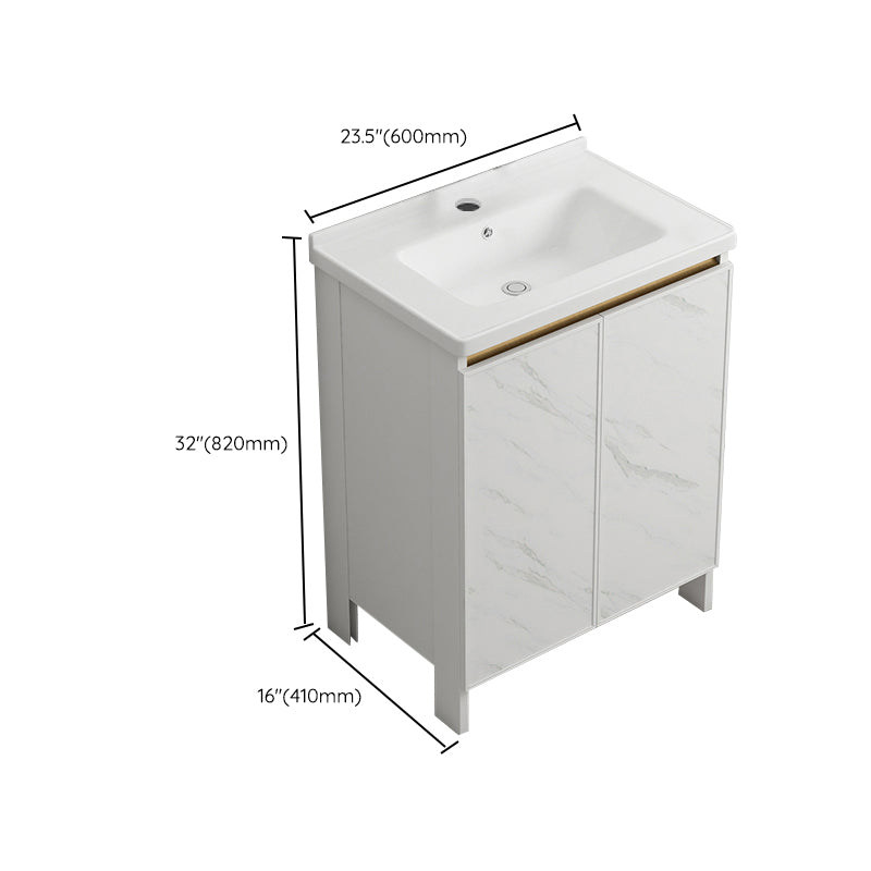 Modern White Metal Base Vanity Single Freestanding Rectangular Sink Vanity Clearhalo 'Bathroom Remodel & Bathroom Fixtures' 'Bathroom Vanities' 'bathroom_vanities' 'Home Improvement' 'home_improvement' 'home_improvement_bathroom_vanities' 7375448