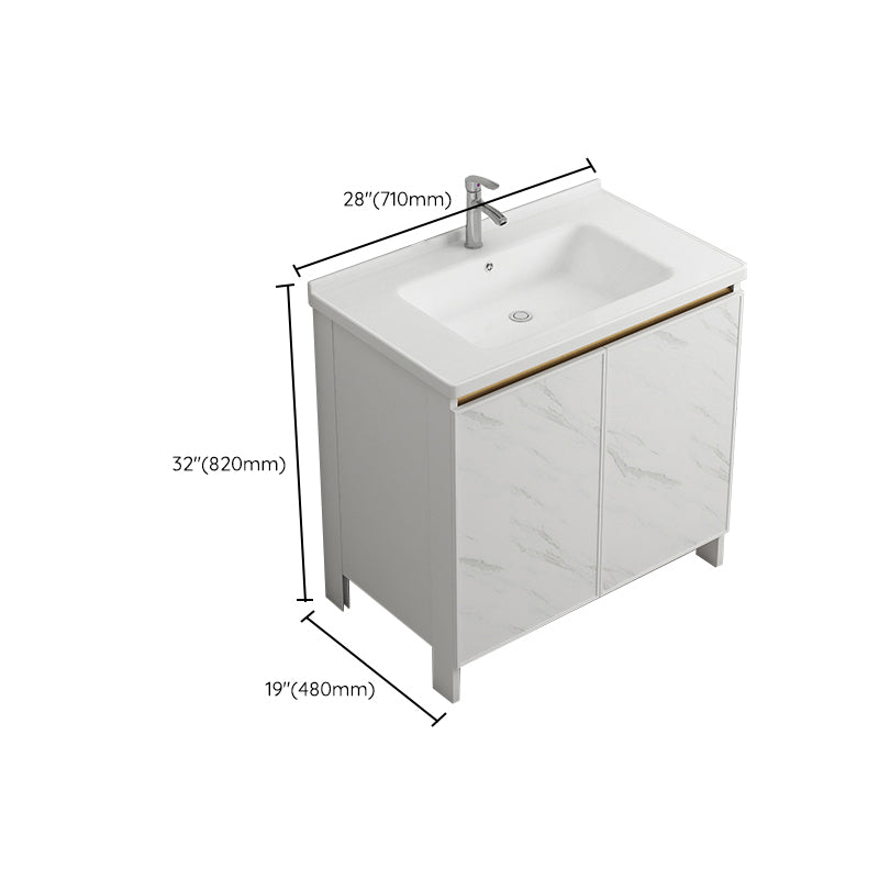 Modern White Metal Base Vanity Single Freestanding Rectangular Sink Vanity Clearhalo 'Bathroom Remodel & Bathroom Fixtures' 'Bathroom Vanities' 'bathroom_vanities' 'Home Improvement' 'home_improvement' 'home_improvement_bathroom_vanities' 7375453
