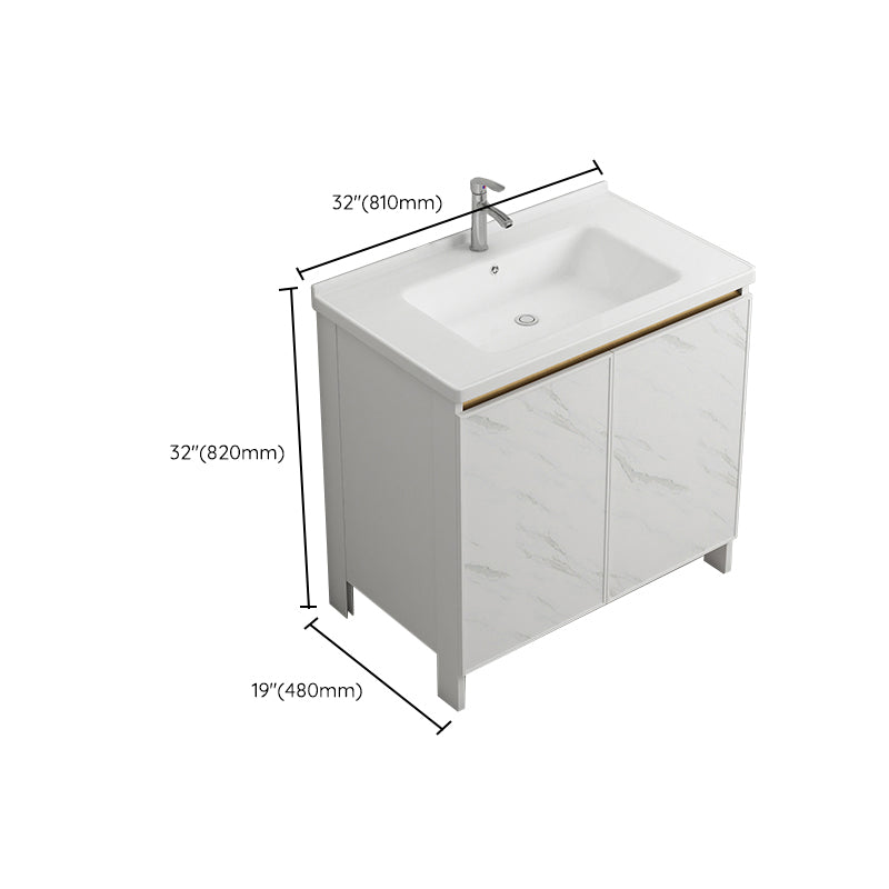 Modern White Metal Base Vanity Single Freestanding Rectangular Sink Vanity Clearhalo 'Bathroom Remodel & Bathroom Fixtures' 'Bathroom Vanities' 'bathroom_vanities' 'Home Improvement' 'home_improvement' 'home_improvement_bathroom_vanities' 7375454